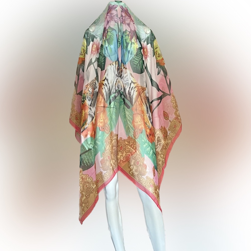 NWOT H&M Divided Lightweight Tiger Floral Tropical Scarf 54x54 for Sarong Halter